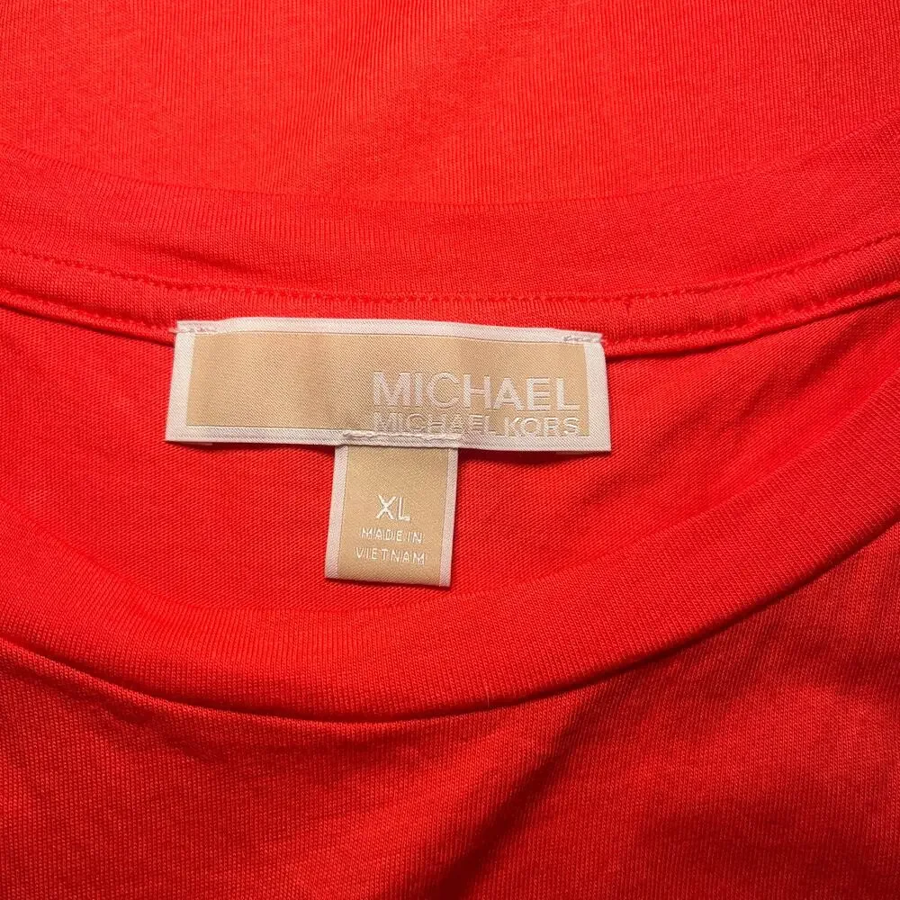 Michael Kors Top Blouse Ruffled Cap Sleeve Crewneck Orange Red Size XL